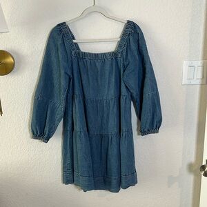 Denim dress. Jean dress. Off the shoulder option.